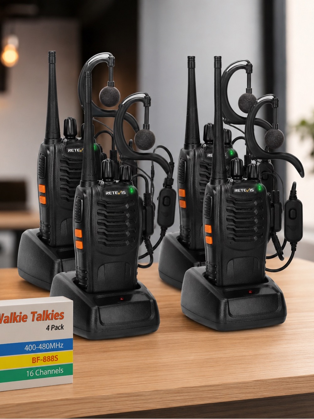 Walkie Talkie 4-Pack Two-Way Radios - Black